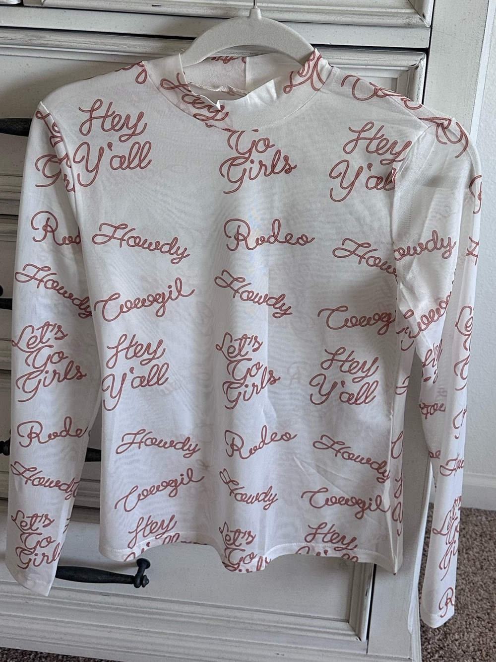 White Long- sleeve mock neck mesh top NWOT